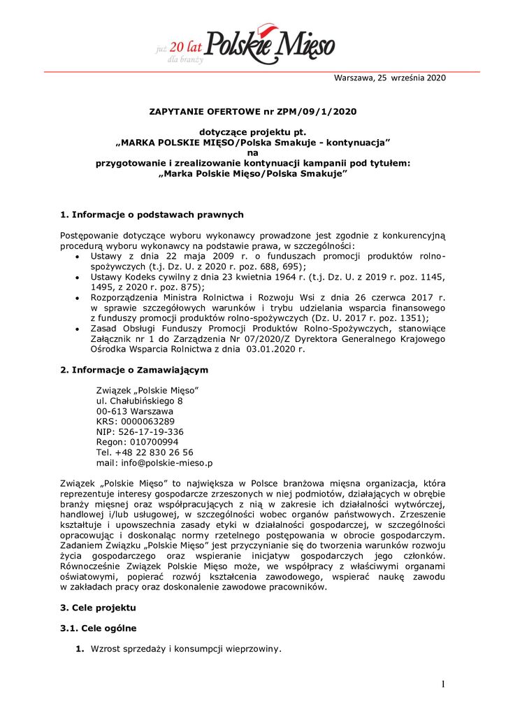 thumbnail of Marka Polskie Mięso – zapytanie ofertowe 2020 – 09-1-2020
