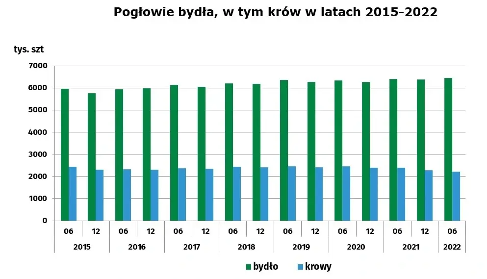 Pogłowie bydła w latach 2015-2022